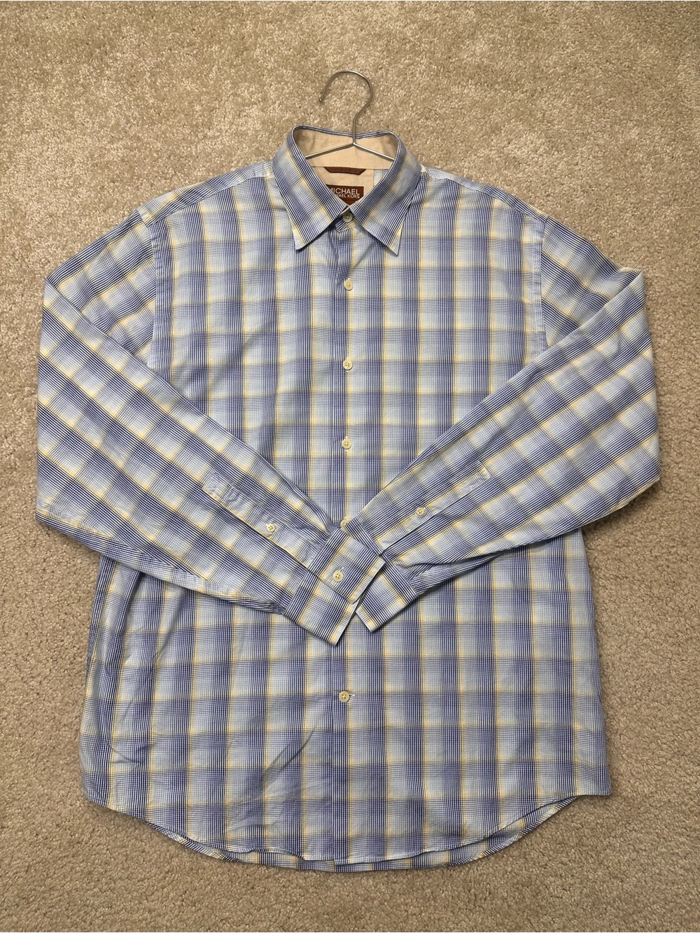Michael Kors Light Blue and Yellow Plaid Button-Down Shirt